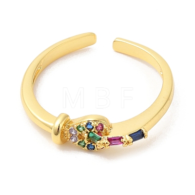 Colorful Cubic Zirconia Heart Open Cuff Rings RJEW-L106-004G-1