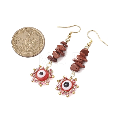 Evil Eye Natural & Synthetic Mixed Gemstone Chip & Seed Beads Dangle Earrings EJEW-MZ00166-1