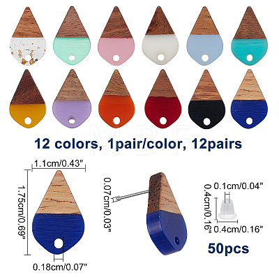12 Pairs 12 Colors Transparent & Opaque Resin & Walnut Wood Stud Earring RESI-FH0001-42-1