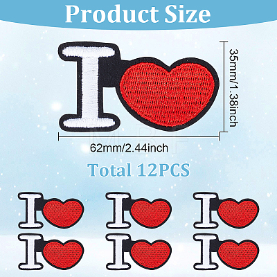 12Pcs Heart with Letter I Pattern Polyester Embroidery Iron on Applique Patch PATC-FG0001-63-1