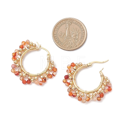 3 Pairs Brass Natural Gemstone Hoop Earrings EJEW-TA00782-1