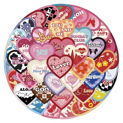 PVC Self-Adhesive Cartoon Love Heart Stickers STIC-PW0020-05-1