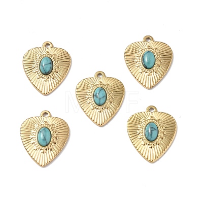 Vacuum Plating 201 Stainless Steel Natural Turquoise Pendants STAS-C064-VC1017-1