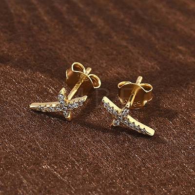 925 Sterling Silver Clear Cubic Zirconia Stud Earrings EJEW-Q032-01D-G-1