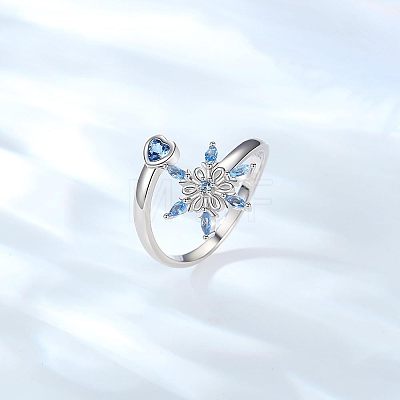 Alloy Rhinestone Snowflake Cuff Open Rings for Women WGB7CFA-01-1