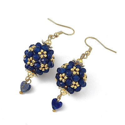Glass & Dyed Natural Malaysia Jade & Lapis Lazuli Dangle Earrings EJEW-MZ00814-03-1