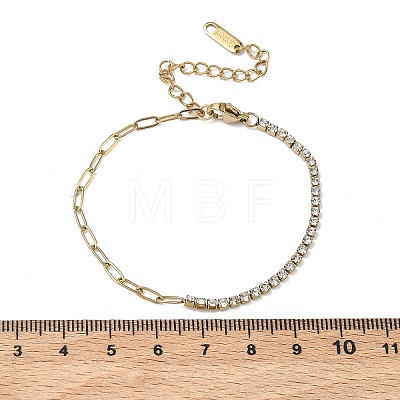 304 Stainless Steel Paperclip Chain & Rhinestone Cup Chains Bracelets for Women BJEW-D456-06G-01-1