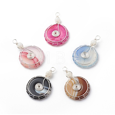 Natural Striped Agate/Banded Agate Pendants PALLOY-JF01821-02-1