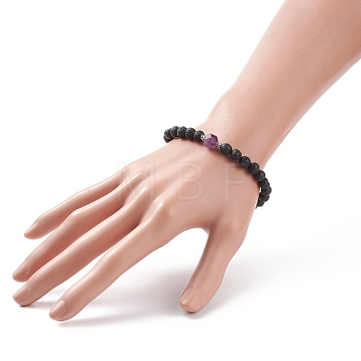 Natural Gemstone & Lava Rock Beaded Stretch Bracelet for Women BJEW-JB08462-1