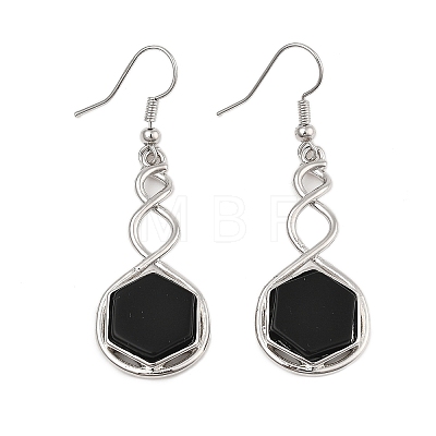 Hexagon Natural Obsidian Dangle Earrings EJEW-K298-01P-08-1