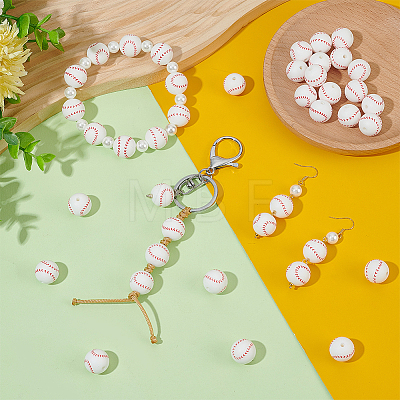 40Pcs Printed Round Silicone Focal Beads SIL-OC0001-24C-1