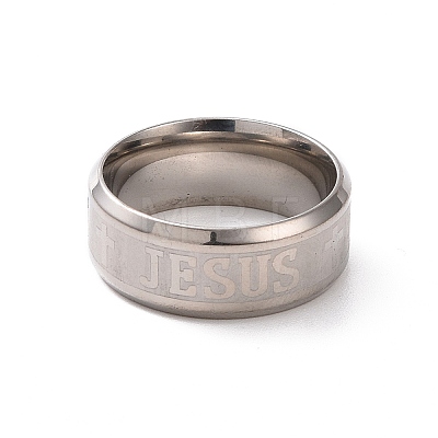 Cross & Word Jesus Pattern 201 Stainless Steel Finger Ring for Women RJEW-I089-33P-1