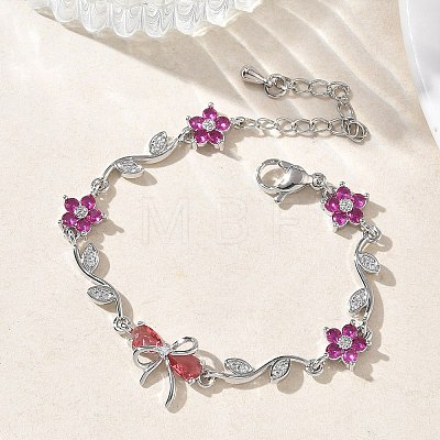 Brass Micro Pave Cubic Zirconia Link Chain Bracelets for Women BJEW-C156-04E-03P-1