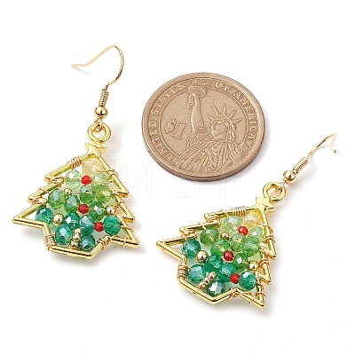 Christmas Tree Alloy & Glass Dangle Earring EJEW-TA00448-1