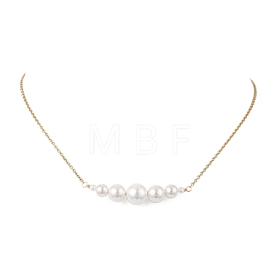 Shell Pearl Graduated Round Beaded Pendant 304 Stainless Steel Cable Chain Necklaces for Women NJEW-JN05748-1