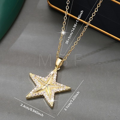 Brass Micro Pave Clear Cubic Zirconia Star Pendant Necklaces for Women FS-WG16544-01-1