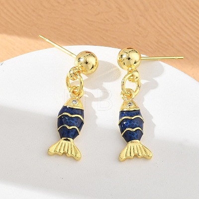 Fish Brass Micro Pave Cubic Zirconia Dangle Stud Earrings for Women EJEW-A167-06G-1
