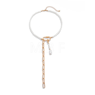 Alloy & Iron Oval Pendant Long Chain Tassel Lariat Necklaces WG07782-01-1