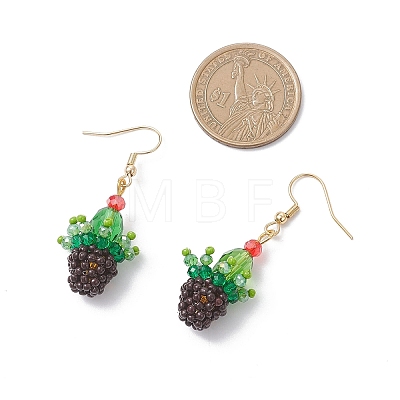 3D Cactus Potted Plant Glass Seed Beads Dangle Earrings EJEW-MZ00645-1