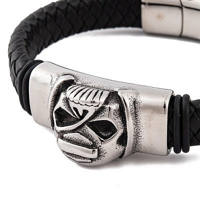 Men's Braided Black PU Leather Cord Bracelets BJEW-K243-39B-AS-1