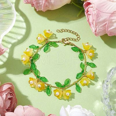 Flower Glass & Acrylic Charm Bracelets BJEW-JB10443-05-1