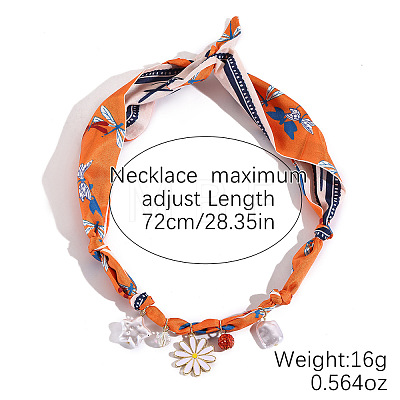 Alloy Enamel & Rhinestone & Resin & Acrylic Flower Pendant Printed Cloth Scarf Necklaces for Women FS-WG8696E-03-1