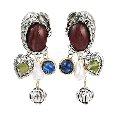 Elephant Alloy Plastic Dangle Stud Earrings EJEW-Q035-01AS-1