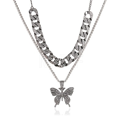 2Pcs Alloy Crystal Rhinestone Butterfly Pendant Necklaces for Women WG05CA5-04-1