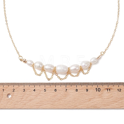 Natural Cultured Freshwater Pearl Rice Graduated Beaded Necklaces with 304 Stainless Steel Cable Chains NJEW-TA00226-1