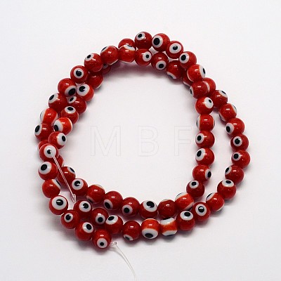 Handmade Evil Eye Lampwork Round Bead Strands X-LAMP-L055-6mm-10-1