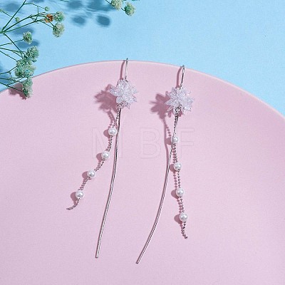 Crystal Rhinestone Flower with Shell Pearl Beaded Tassel Dangle Earrings JE1040A-1