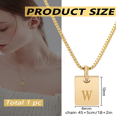 1Pc Stainless Steel Letter Rectangle Pendant Necklaces NJEW-LP0001-34W-G-1