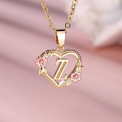 Brass Rose Flower Heart with Letter Pendant Necklaces FS-WGF6950-26-1