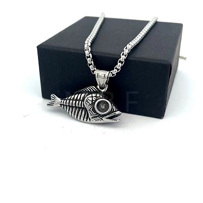 Vintage Punk Style Men's 304 Stainless Steel Fishbone Pendant Necklaces MU8602-1