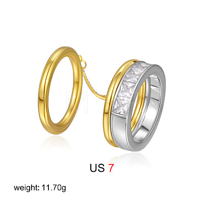 304 Stainless Steel & Clear Cubic Zirconia Finger Rings WG5CD0D-06-1