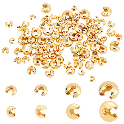 AHADERMAKER 120Pcs 4 Style Brass Crimp Beads Covers KK-GA0001-36A-1