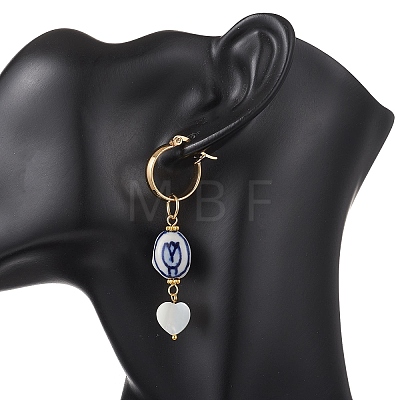Oval with Heart 304 Stainless Steel Hoop Earrings EJEW-JE06927-1