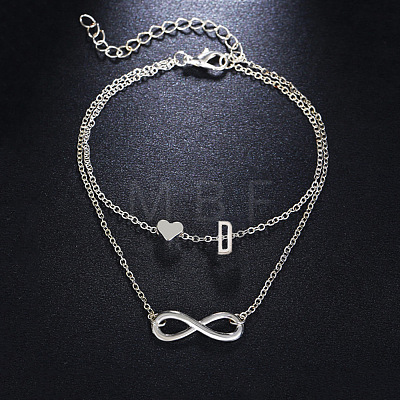 Alloy Infinity Heart Initial Charm Double Layer Anklets for Women FS-WG74AE6-04-1