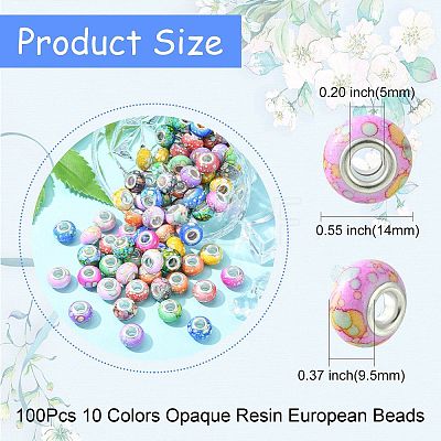 100Pcs 10 Colors Opaque Resin European Beads RPDL-CJ0001-07-1