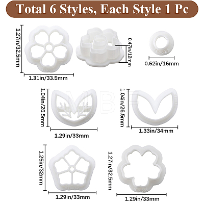 CRASPIRE 5 Styles Flower & Leaf Plastic Clay Pressed Molds DIY-CP0010-31-1