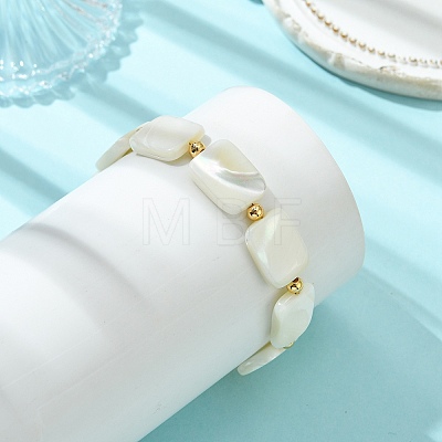 Natural Trochid Shell & Brass Beaded Bracelets for Women BJEW-JB13958-1