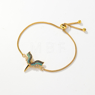 Brass Cubic Zirconia Goddess Wing Link Slider Bracelets for Women FS4700-1