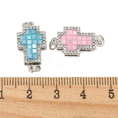 Rack Plating Brass Micro Pave Cubic Zirconia & Shell & Enamel Box Clasps KK-S373-06P-1