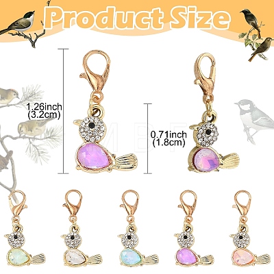 20Pcs Alloy K5 Glass Bird Pendant Decorations HJEW-YW00257-1