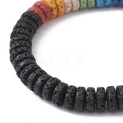 Dyed Colorful Natural Lava Rock Disc & Pearl Beaded Stretch Bracelet BJEW-JB09758-1