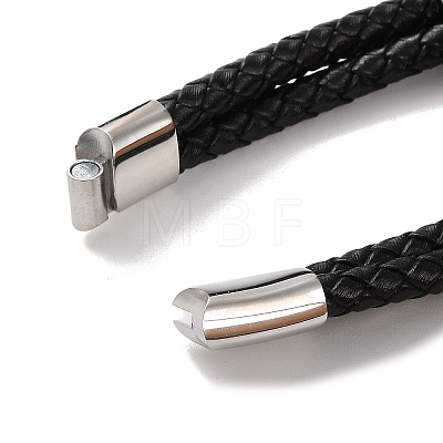 Men's Braided Black PU Leather Cord Multi-Strand Bracelets BJEW-K243-02AS-1