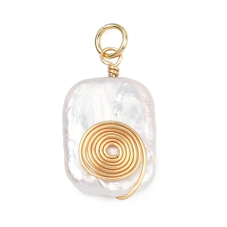 Spiral Copper Wire Wrapped Natural Nucleated Baroque Keshi Pearl Pendants PALLOY-JF05276-01-1