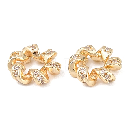 Twisted Brass Micro Pave Clear Cubic Zirconia European Beads KK-C142-02LG-1