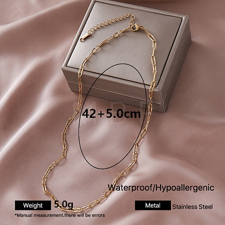 Vintage 304 Stainless Steel Textured Paperclip Chain Necklaces for Women QF0700-6-1