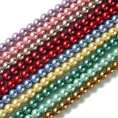 Eco-Friendly Dyed Glass Pearl Round Bead Strands HY-A008-8mm-M-1